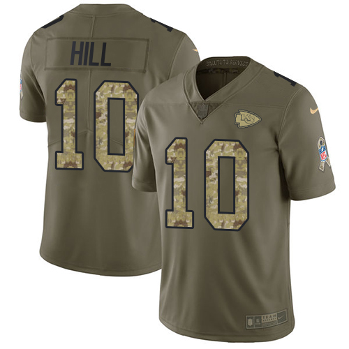 Nike Chiefs #10 Tyreek Hill Olive/Camo Men's Stitched NFL Limited Salute To Service Jersey